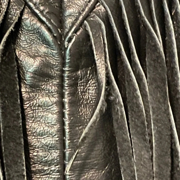 Vintage Made In USA 100% Leather Fringe Zipper Snap Closure Black Skirt - Picture 3 of 11